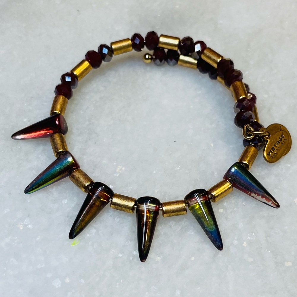 Alex and Ani Dichroic Glass Spike Bracelet Red Tones 454